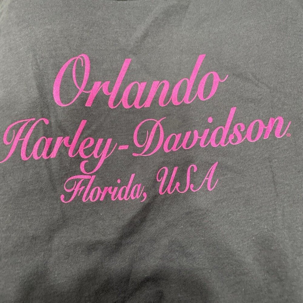 Harley Davidson Orlando Women's T-Shirt Size L Short Sleeve V-Neck Rhinestone - Picture 8 of 9